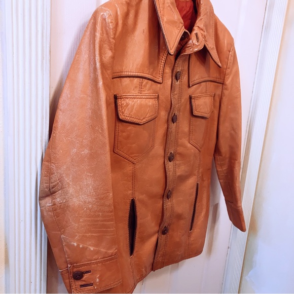 Vintage Distressed Leather Jacket 70’s Retro - Picture 2 of 8